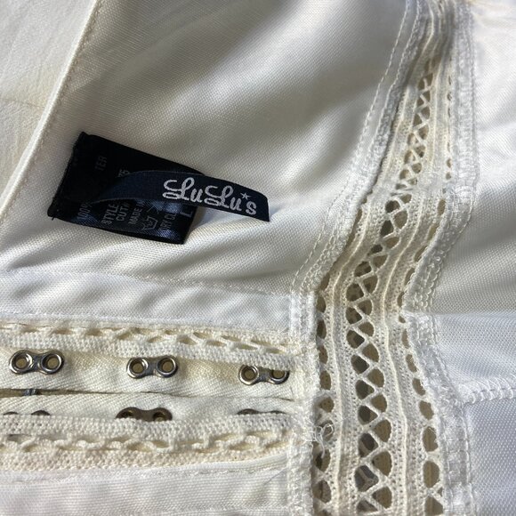 Lulus Racer Back V Neck Lace Waist Hook Eye Closure Lined Hi Low Dress Cream L - Picture 10 of 11